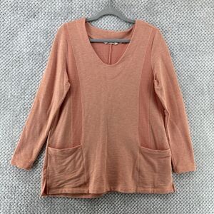 Soft Surroundings Sweater Women M Orange V-Neck Tunic Top Long Sleeves Stretch